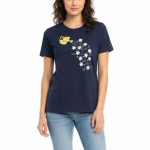 Vintage Pleasant Shade Navy Watering Can Daisy Glitter SS T-Shirt Size XL